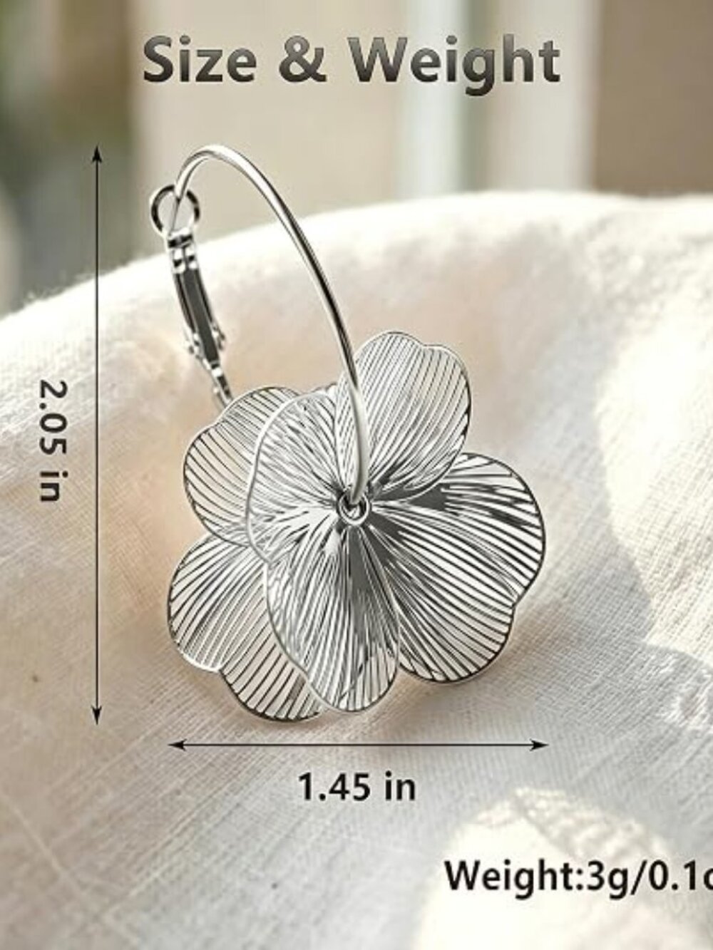 Gold Silver Flower Dangle Earrings for Women - Picture 2 of 7